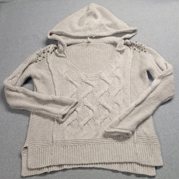 Free People Sweaters - Free People Sweater Size Medium Chunky Cable Knit‎ Oversized Gray Boho Indie